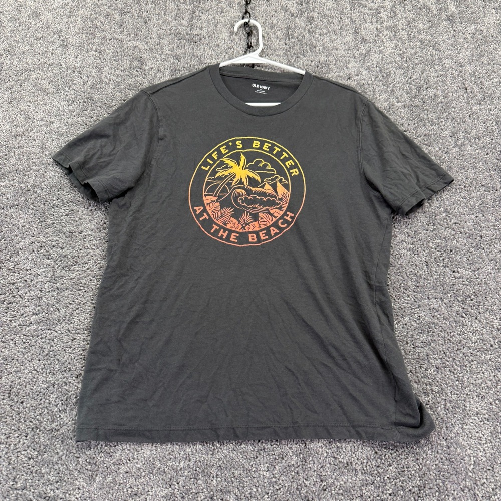 Old Navy Graphic Tee Womens Medium Gray Lifes Better At The Beach Palm Tree Tee